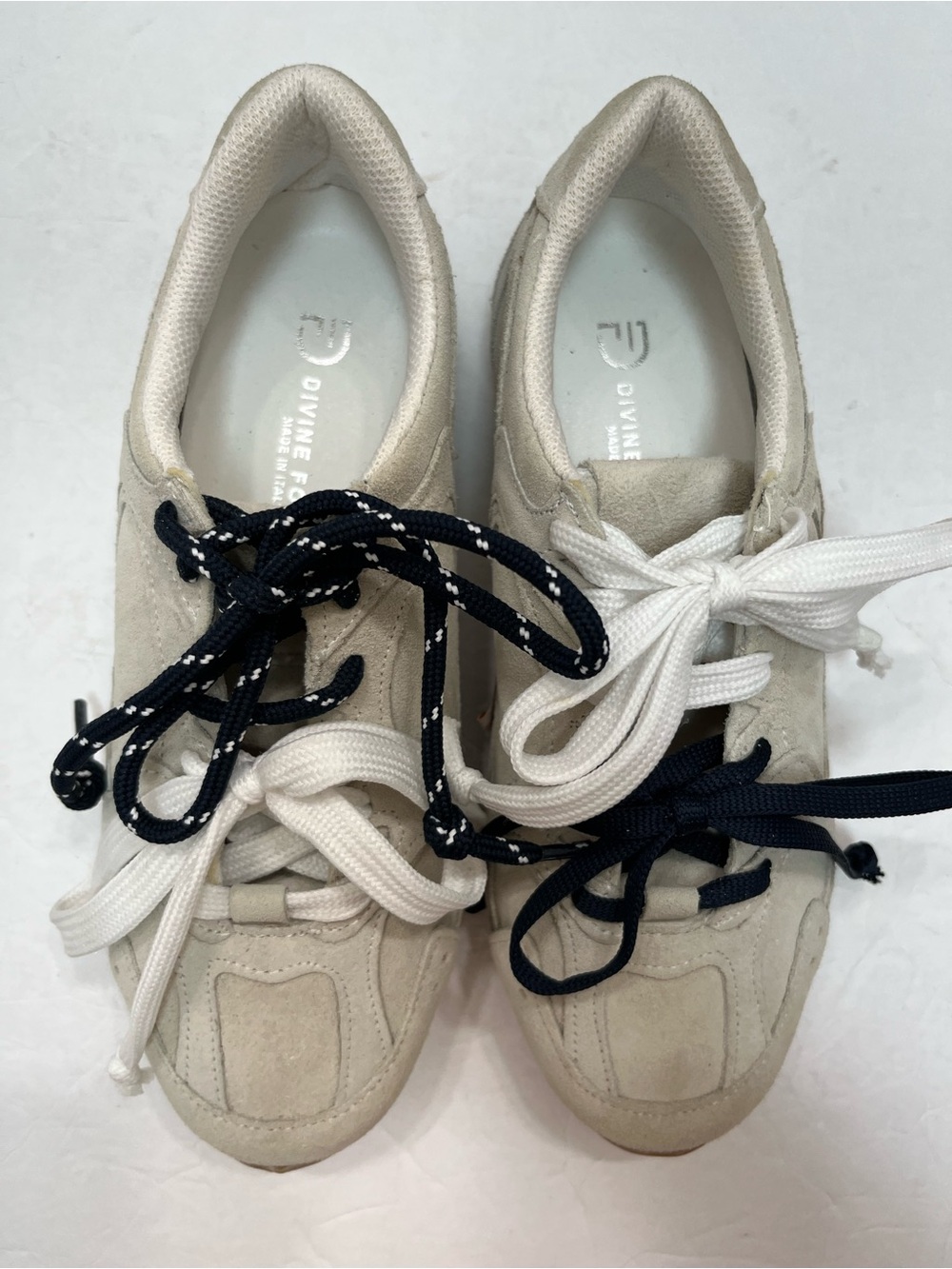 Divine Follie Beige Suede Lace-Up Sneakers with Dual Laces Sz EU36